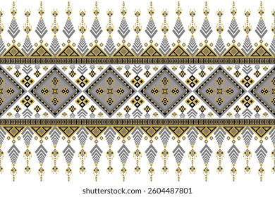 Geometric Ethnic seamless pattern, Native American tribal fabric, tile, vector, illustration ufo design, oriental traditional gold yellow gray brown background, wallpaper