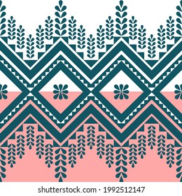 Geometric ethnic seamless pattern on pink and white background for fashion print, wallpaper, gift wrapping paper etc.