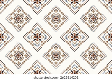 Geometric ethnic seamless pattern on white background,geometric seamless pattern,floral cross stitch embroidery,Aztec style,abstract background.design for texture,fabric,clothing,decoration,print,tile