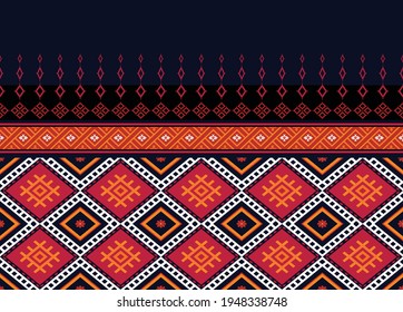 Geometric ethnic seamless pattern Oriental ethnic pattern traditional background, tribal seamless pattern Design for carpet,wallpaper,clothing,wrapping,fabric, Vector illustration embroidery style.