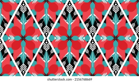 Geometric ethnic seamless pattern Oriental ethnic pattern traditional background, tribal seamless pattern Design for carpet,wallpaper,clothing,wrapping,fabric, Vector illustration embroidery style.