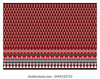 Geometrisches ethnisch nahtloses Muster, rotes Schwarz-Weiß-Ton-Element-Design für Stoff, Textil, Verpackung, Teppich, Kleidung und Hintergrund.