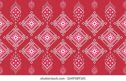 Patrón geométrico étnico sin fisuras rojo y blanco estilo americano, mexicano. Estampado de adorno azteca. Diseño para el fondo, Fondo de pantalla,
ilustración, tela, ropa, alfombra, textil, batik, bordado.