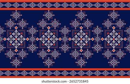 Diseño de fondo rojo y azul oscuro del patrón inconsútil étnico geométrico para la alfombra, la tela, el papel de embalaje, la ropa, la cortina, la textura y el Fondo de pantalla. Vector de fondo.