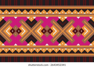 a geometric ethnic seamless pattern, reminiscent of traditional textiles and embroidery styles. 