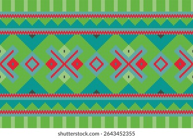 a geometric ethnic seamless pattern, reminiscent of traditional textiles and embroidery styles. 