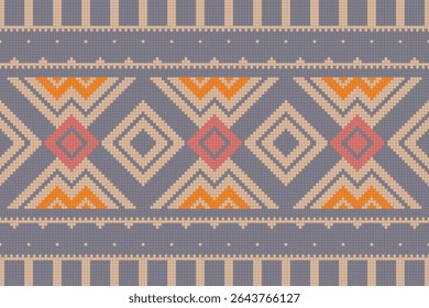 a geometric ethnic seamless pattern, reminiscent of traditional textiles and embroidery styles. 
