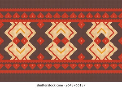 a geometric ethnic seamless pattern, reminiscent of traditional textiles and embroidery styles. 