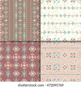 Geometric ethnic seamless pattern set. Vector Abstract Aztec backgrounds.