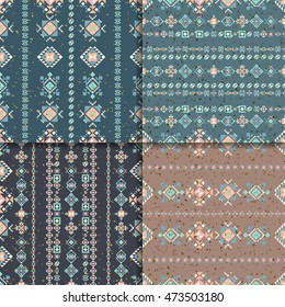 Geometric ethnic seamless pattern set. Vector Abstract Aztec backgrounds.