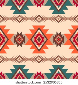Patrón sin costuras étnico geométrico Traditionai, tela, navajo, nativo americano, Elementos adornados con patrones étnicos de diseño para textiles, alfombras, ropa.