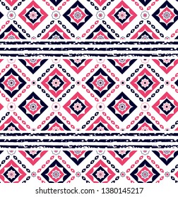 Geometric, ethnic, seamless pattern. Traditional design of boho,aztec triangles, stripes, diamonds shapes for textile drawing background