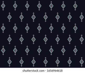 Diseño tradicional geométrico y étnico sin fisuras en el fondo marino de medianoche. Geometría oriental multicolor abstracta con color rosa, verde, blanco para papel pintado, artesanía, alfombra, tela, envoltura.