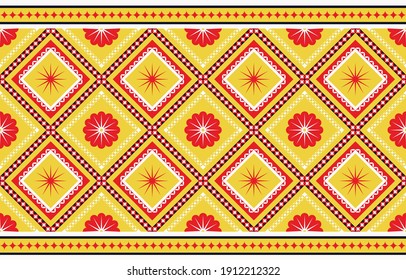 Geometric ethnic seamless pattern. Traditional design for background, wallpaper, clothing, wrapping, book cover, carpet, tile, fabric, decoration, home decor, vector illustration, embroidery style. 