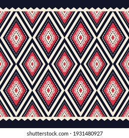 Patrón geométrico étnico sin costuras. Diseño tradicional para fondo, papel pintado, ropa, envoltura, alfombra, azulejos, tela, decoración, ilustración vectorial, estilo bordado. 