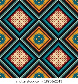 Geometric ethnic seamless pattern. Traditional design for background, wallpaper, clothing, wrapping, carpet, tile, fabric, decoration, vector illustration, embroidery style. 