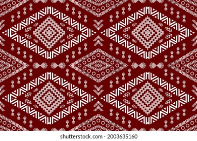 Patrón geométrico étnico sin fisuras tradicional. Tono blanco y rojo. Diseño para fondo, alfombra, papel pintado, ropa, envoltura,Batik,tela,Ilustración vectorial.estilo bordado.
