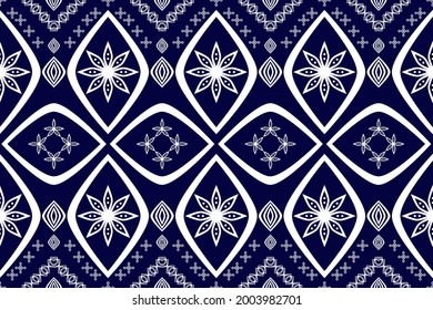 Patrón geométrico étnico sin fisuras tradicional. Tono blanco y azul. Diseño para fondo, alfombra, papel pintado, ropa, envoltura,Batik,tela,Ilustración vectorial.estilo bordado.