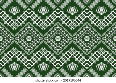 Geometric ethnic seamless pattern traditional. white and green tone. Design for background,carpet,wallpaper,clothing,wrapping,Batik,fabric,Vector illustration.embroidery style.