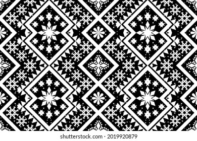 Geometric ethnic seamless pattern traditional. Black and white  tone. Design for background,carpet,wallpaper,clothing,wrapping,Batik,fabric,Vector illustration.embroidery style.