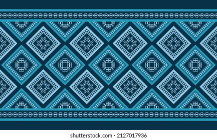 Geometric Ethnic seamless pattern. Traditional design for background, wallpaper, clothing, wrapping, carpet, tile, fabric, decoration, vector illustration, embroidery style. Blue tribal pattern blue.