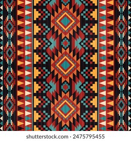 Geometric Ethnic seamless pattern is a traditional, Tribal, Native American Indian style, Design for background, wallpaper, illustration, fabric, clothing, carpet, textile, batik, and embroidery.