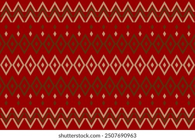 Geometric ethnic seamless pattern traditional. Carpet tribal style. Aztec ornament print. Red background. Design for illustration, fabric, clothing, rug, textile, batik, embroidery.