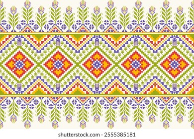Geometric ethnic seamless pattern. Traditional tribal style. Design for background, illustration, texture, fabric, wallpaper, clothing, wrapping, carpet, curtain, cross stitch, embroidery, patchwork.