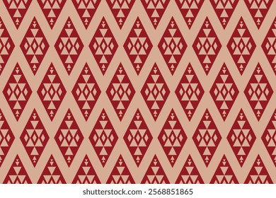 Geometric ethnic seamless pattern traditional. Red carpet tribal style. American, Mexican style. Design for background, wallpaper, illustration, fabric, clothing, textile, batik, embroidery.