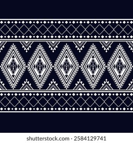 Geometric Ethnic seamless pattern Traditional, abric, Navajo, Native american, 
ornate elements with ethnic patterns design for textiles, rugs, clothing, Navy blue 
