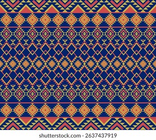 Geometric ethnic seamless pattern traditional tribal mexican design. Colorful repeating  of diamonds and triangles. 