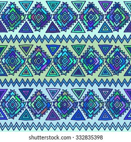 Geometric, ethnic, seamless pattern. Traditional folk structure, pattern of triangles, stripes, diamonds, zigzags.