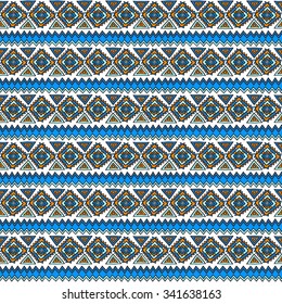 Geometric, ethnic, seamless pattern. Traditional folk structure, pattern of triangles, stripes, diamonds, zigzags. For the design and decoration background, wallpaper, packaging, fabrics, textiles.