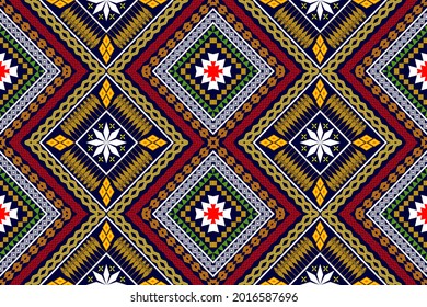 Patrón geométrico étnico sin costuras tradicional.Diseño para fondo, alfombra, papel pintado, ropa, envoltura, Batik,tela,Ilustración vectorial.estilo bordado.