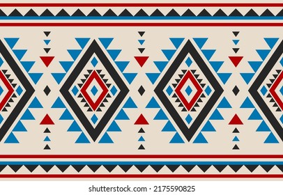 Patrón geométrico étnico sin fisuras en las tribus. Hermosa alfombra de arte étnico, de estilo americano, mexicano. Diseño para fondo, papel pintado, ilustración, tela, ropa, alfombra, textil, batik, bordado.