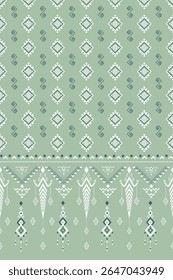 Geometric Ethnic seamless pattern, tribal fabric, tile, Thai silk, vector, illustration design, oriental traditional, black white green background, wallpaper