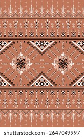 Geometric Ethnic seamless pattern, tribal fabric, tile, Thai silk, vector, illustration design, oriental traditional, brown background, wallpaper