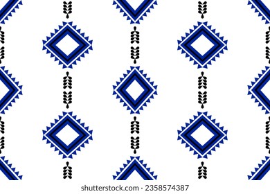 Geometric ethnic seamless pattern use color blue and black on white background for wallpaper, fabric,clothing,backdrop,painting,pillow case .