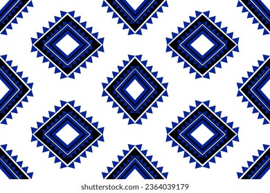 Geometric ethnic seamless pattern use color blue and black on white background for wallpaper, fabric,clothing,backdrop,painting,pillow case .