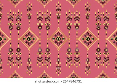 Design geométrico étnico sem costura amarelo, preto e rosa para design geométrico étnico sem costura para tapete, cortina, roupas, tecido, batik. Plano de fundo de padrão de vetor.