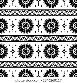 Geometric ethnic seamless stripe pattern traditional in black and white colors. Indian style design for textile template and print fabric.