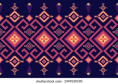 Geometric ethnic style seamless pattern. Design for fabric, wallpaper, background, carpet, clothing. Tribal ethnic vector texture. Vector illustration. pink, purple, yellow color.