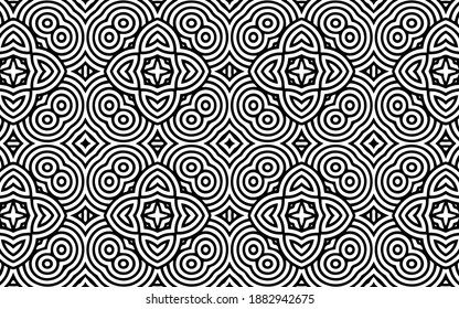 Geometric ethnic texture in doodling style. Original Indian background for coloring book. Abstract black white template.