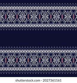 Geometric ethnic texture embroidery with Dark Blue background, fashion,wallpaper,skirt,carpet,wallpaper,clothing,wrapping,Batik,fabric,sheet, texture in Vector, illustration Seamless.eps