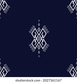 Borde de textura étnica geométrica con fondo azul oscuro, papel de pared sin costura, falda, alfombra, papel tapiz, ropa, envoltura,Batik,tela, hoja, textura, patrón en vector, diseño de ilustración.eps