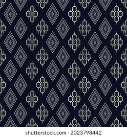 Geometric ethnic texture embroidery design on dark blue background or wallpaper and clothing,skirt,carpet,wallpaper,clothing,wrapping,Batik,fabric,Fashion texture Vector, illustration.eps