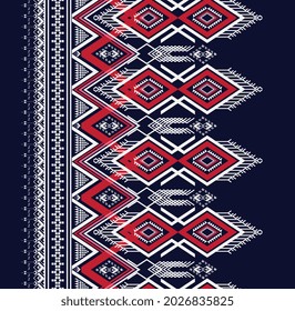 Geometric ethnic texture embroidery design with Dark Blue background or wallpaper and clothing,skirt,carpet,wallpaper,clothing,wrapping,Batik,fabric,sheet Vector, illustration style.eps