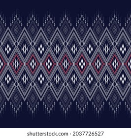 Geometric ethnic texture embroidery design with Dark Blue background design, skirt,carpet,wallpaper,clothing,wrapping,Batik,fabric,sheet white, triangle shapes Vector, illustration.eps