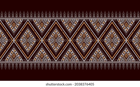 Geometric ethnic texture embroidery design with Dark Brown background design, skirt,carpet,wallpaper,clothing,wrapping,Batik,fabric,sheet, triangle shapes Vector, illustration style.eps
