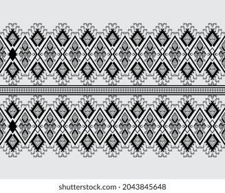 Geometric ethnic texture embroidery design with black and white background design, skirt,wallpaper,clothing,wrapping,fabric,sheet, triangle shapes Vector, illustration.eps
